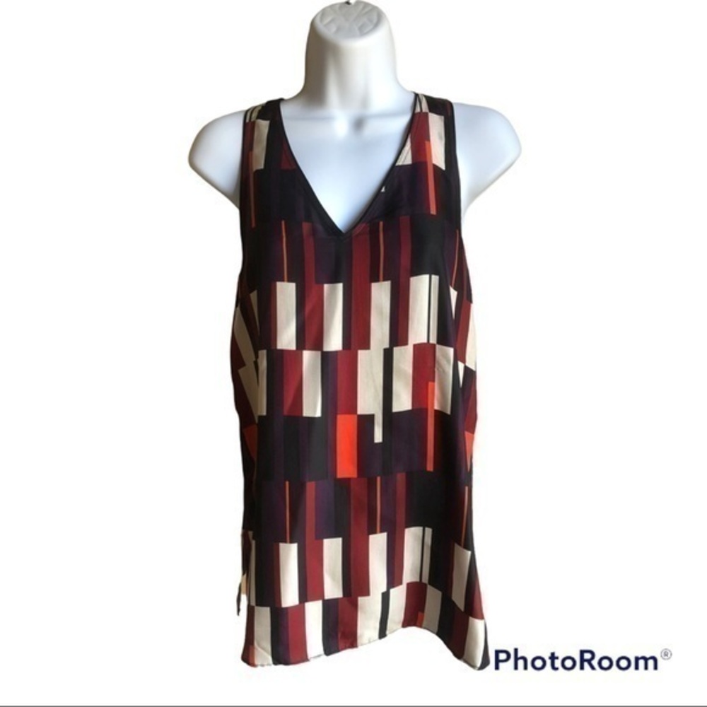Rag & Bone multi color geometric 100% silk v neck tank xs